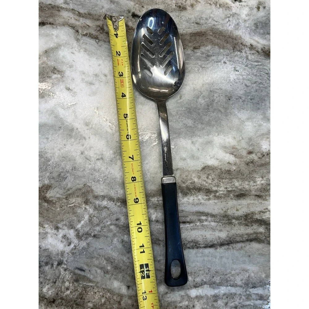 Ski & Sea Stainless Serving Slotted Spoon Black Handle 13” Japan EUC